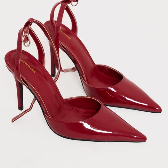 PrettyLittleThing Shoes - PrettyLittleThing Cherry Red Burgundy Patent Ankle Strap High Heeled Courts